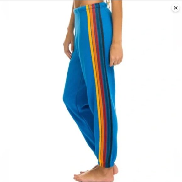 Aviator Nation 5 Stripe Sweatpants in Neon Blue Women's Size Large - Picture 2 of 15